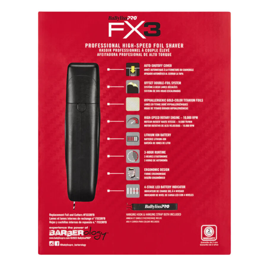 BaBylissPRO FX3 Professional High Speed Foil Shaver - Black - Image 4
