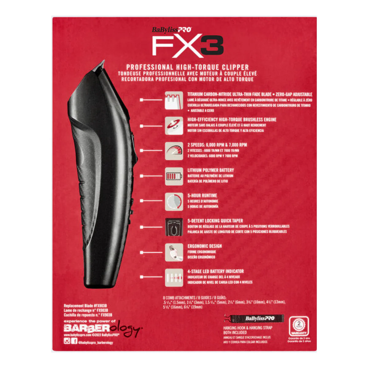BaBylissPRO FX3 Professional High Torque Clipper - Black - Image 5