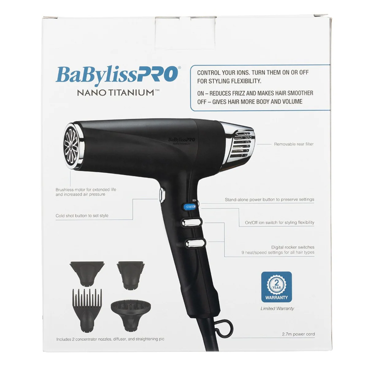BaBylissPRO Nano Titanium Dual Ionic Hair Dryer - Image 3