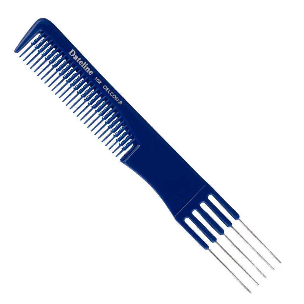 Dateline Professional Blue Celcon Teasing Comb With 5 Tails 7 1/2 Mkii - Stainless Steel