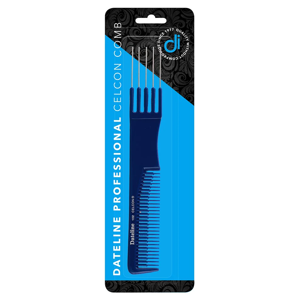 Dateline Professional Blue Celcon Teasing Comb With 5 Tails 7 1/2 Mkii - Stainless Steel - Image 2