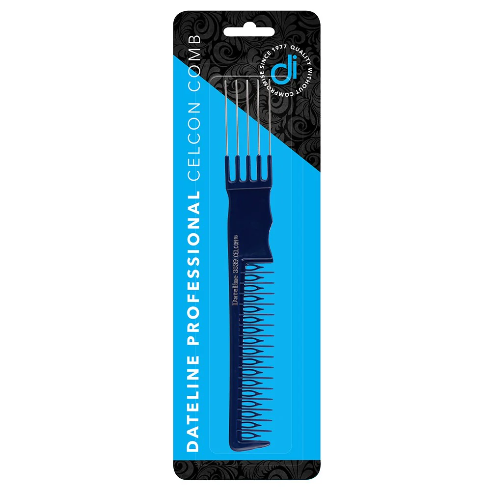 Dateline Professional Blue Celcon Teasing Comb With 5 Tails 8 1/4 3839 - Stainless Steel - Image 2