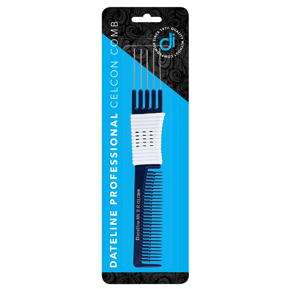 Dateline Professional Blue Celcon Teasing Comb With Rubber Grip And 5 Tails 7 1/2 Mkiir - Stainless Steel - Image 2