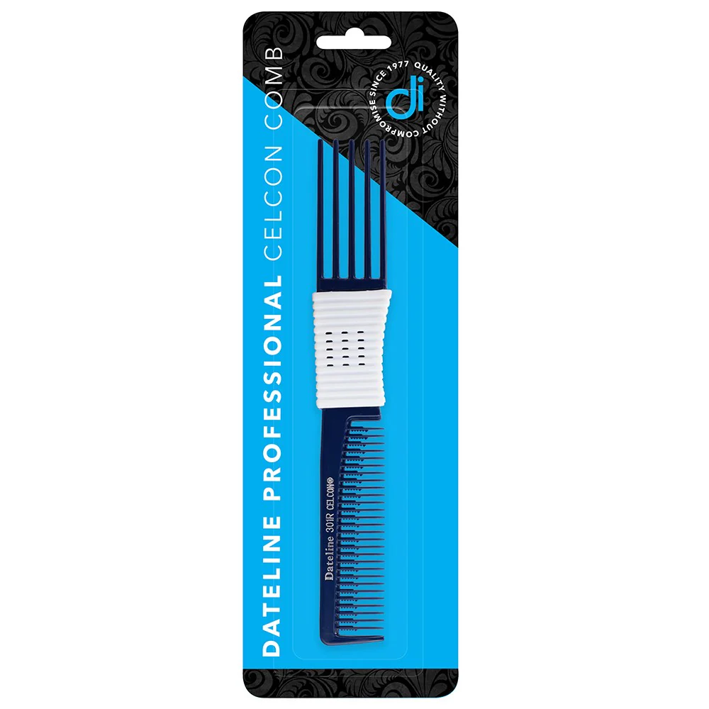 Dateline Professional Blue Celcon Teasing Comb With Rubber Grip And 5 Tails 8 301r - Plastic - Image 2