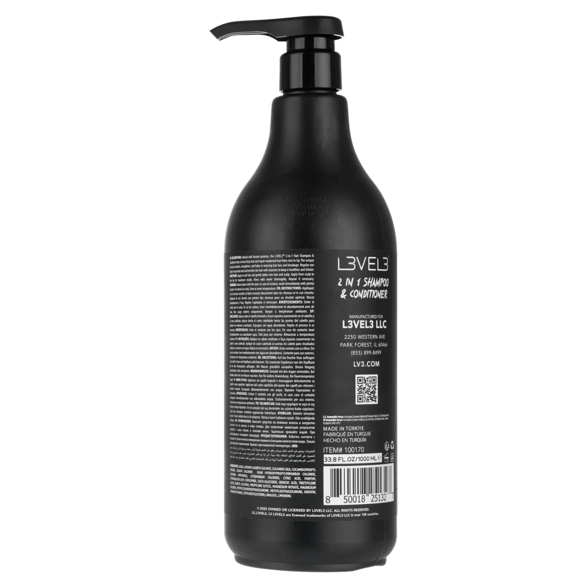 L3VEL3 2 in 1 Keratin Infused Shampoo & Conditioner - 1000ml - Image 2