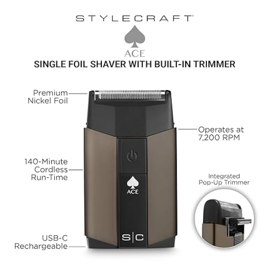 Stylecraft Ace Cordless Single Foil Shaver With Built-In Trimmer - Image 2
